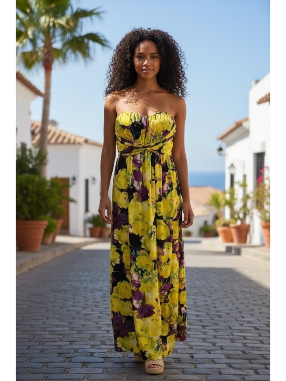 Jessica Simpson Strapless Maxi Dress Womens 10 Floral Print Empire Waist Casual